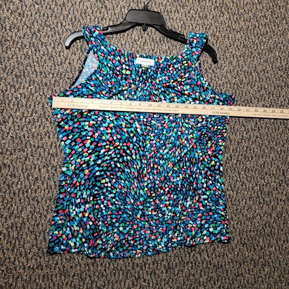 Calvin Klein Geometric Print Matte Jersey Pleat Crew Neck Sleeveless Top Size L - Picture 12 of 16